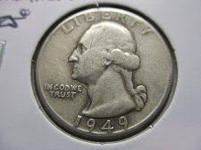 1949 Washington quarter off-center strike error showing design shifted from center with visible blank planchet crescent